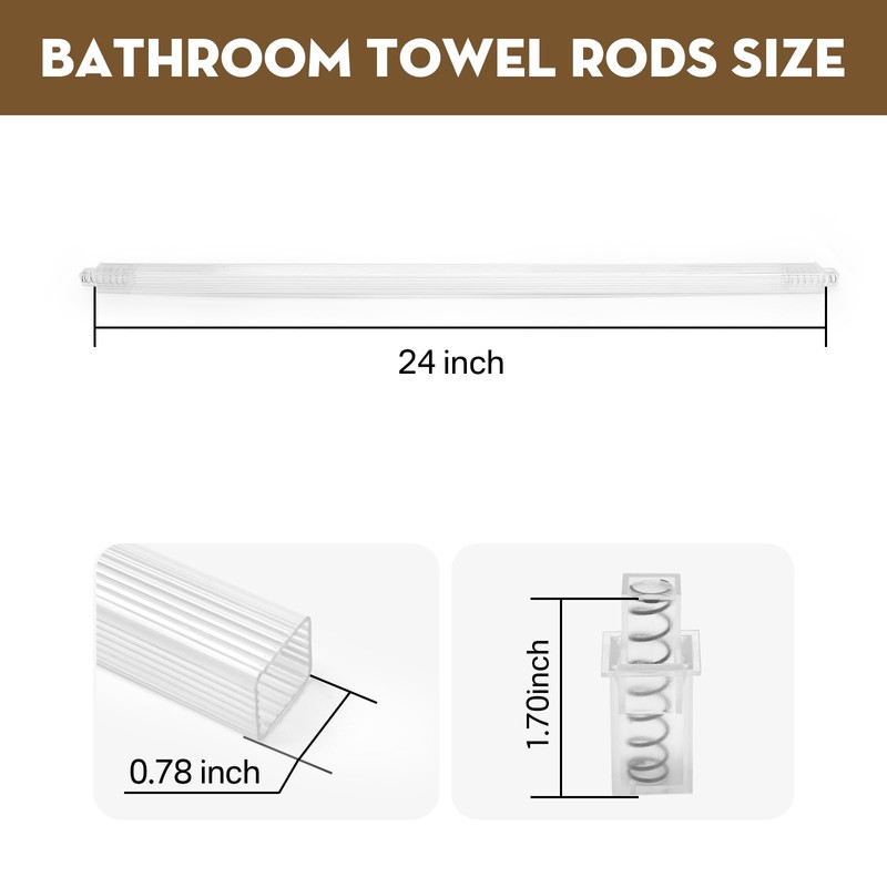 IWIWE 24 Inch Clear Square Towel Bar Replacement Rod for