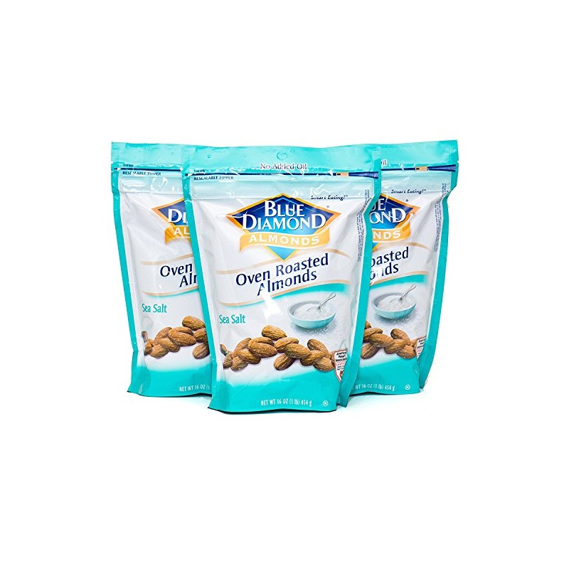 Blue Diamond, Almonds, Oven Roasted, Sea Salt, 16oz Bag (Pack