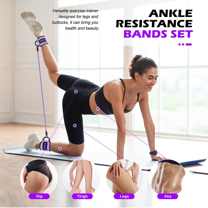 Ankle Resistance Bands with Cuffs, Glutes Workout Equipment for Women,