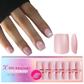 SXVME Gel X Nail Tips Short Square Press on Nails Soft Gel Nail Tips 300Pcs Pre Colored Natrual Pink Gel X Tips Gel X Nails Press ons Soak Off Acrylic Fake Nails Extensions False Nails DIY Nail