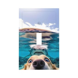 WUYOCHA Decorative Light Switch Plate Covers Angry Shark Chased Funny Dog Underwater Sea 1 Gang Wall Plate Single Toggle Switch Cover Plate Jumbo Electrical Switchplate Receptacle Faceplate