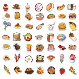 Cute Food Stickers Yummy Food Stickers for Kids 50pcs Funny Food Water Bottle Stickers for Teens Adults Scrapbook Stickers for Students Vinyl Stickers for Water Bottle Laptop Skateboard