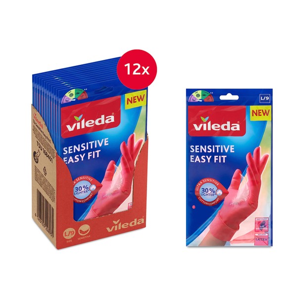 Vileda Sensitive Easy Fit Large 12 Pairs Nitrile Household Gloves,