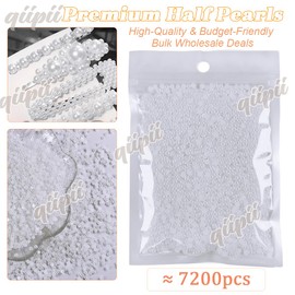 qiipii 7200PCS 3mm Small Pure White Round Half Round Pearls for Crafting Imitation Loose Flatback Beads Gems for Nails Face Eyes Makeup Wedding Tumblers Bottles Crafts Bedazzling Clothes Shoes Phones