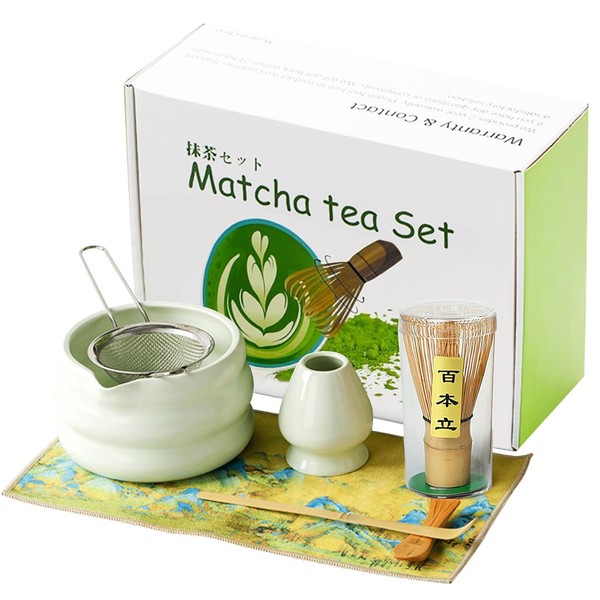 GKSCXEXE 7-Piece Matcha Bowl Set with Spout Set, Complete Japanese
