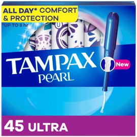 Tampax Pearl Tampons, with LeakGuard Braid, Ultra Absorbency, Unscented, 45 Count (Packaging May Vary)