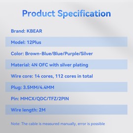 keephifi KBEAR ST12 Plus 2 Meters Blue 2 Pin IEM Cable 3.5MM, Headphone Wire, 8-Strand 4N OFC Silver-Plated Upgraded Cable for Truthear Hexa/HOLA/Zero, Moondrop Blessing/Aria/Stellaris, Simgot EW100P