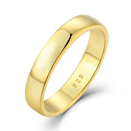 STARCHENIE 18K Gold Plated Ring for Women Men 4MM Wedding Band Solid 925 Sterling Silver Rings Size 8