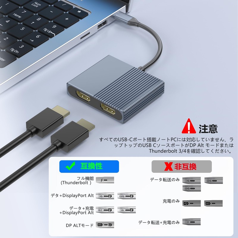 HDMI Type C Adapter Dual HDMI Extender 4K @ 60Hz