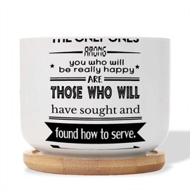 DecStic The Only Ones Among You Who Will Be Really Happy are Those Planter Ceramic Bible Verse Round Plant Pot with Drainage Holes and Bamboo Tray Pot for Succulents Cactus Garden Windowsill