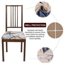 SearchI Seat Covers for Dining Room Chairs Stretch Printed Chair Seat Covers Set of 4, Removable Washable Upholstered Chair Seat Protector Cushion Slipcovers for Kitchen, Office(Flower Pattern)