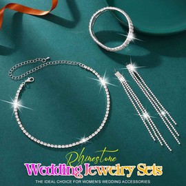 Aukmla Rhinestone Wedding Jewelry Sets Silver Choker Necklaces and Earring Bracelet Set Prom Jewelry for Brides and Women (Silver)