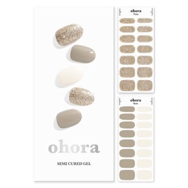 ohora Semi Cured Gel Nail Strips (N Gold Coast) - Works with Any Nail Lamps, Salon-Quality, Long Lasting, Easy to Apply & Remove - Includes 2 Prep Pads, Nail File & Wooden Stick - Glitter