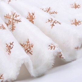 36 Inches Christmas Tree Skirt White Faux Fur Tree Skirts with Gold Sequin Snowflakes Soft Plush Tree Skirt for Xmas Tree Decorations