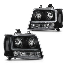 CROSSDESIGN LED Headlights Assembly Front Headlamp Left & Right Fit for Chevy Tahoe Suburban 1500 2007-2014, Fit for Chevy Avalanche Suburban 2500 2007-2013 Clear Lens Black Housing Clear Reflector