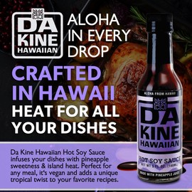 Da Kine Hawaiian Hot Soy Sauce, Premium Gourmet Hot Sauce Made in Small Batches, Vegan & Vegetarian Hot Sauce, Pineapple, Adds Gourmet Flair to Dishes - 5 fl. oz. (Hot Soy 1-Pack)