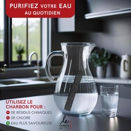 Le Charbon Actif Français - 1 year of filtered water - water filter stick French vegetable charcoal X3-1 coal=1L water - Natural for jug, bottle - Filters tap water - Binchotan alternative