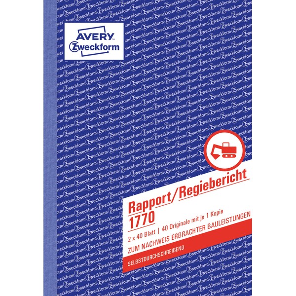 AVERY Zweckform 1770 Rapport/Regiebericht (A5, selbstdurchschreibend, von Rechtsexperten geprüft, für