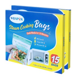 WRAPOK Microwave Steamer Bags 30 Pack Zip Steam Vegetable Cooking Bag for Potatoes Meat, 7.9 X 8.7 Inches