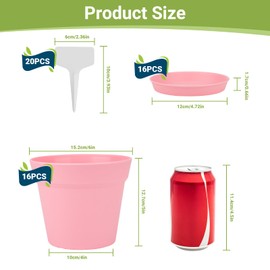 GREANER 6 Inch Pots for Plants, 16 Packs Seedling Nursery Pots with Drainage Holes and Tray, Plastic Planters for Plants、Succulents、Herbs、Orchid、Seedling、Flowers(Multicolor)