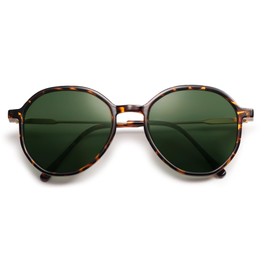 Sojos Fashion Hexagon Round Sunglasses for Women, Tortoise Frame/Dark Green Lens, UV400 Protection, Anti-Glare, Stylish Accessory