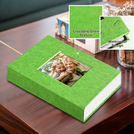Ywlake Photo Album 4x6 50 Pockets 2 Packs, Small Mini Capacity Leather Photo Albums, Each Pack Holds 50 Top Loader Vertical Only Pictures Green