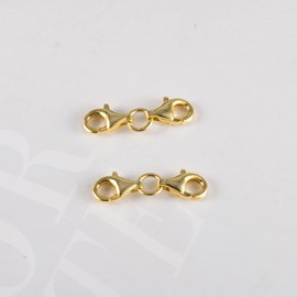 ALEXCRAFT 2Pcs Double Lobster Clasp Gold Plated Sterling Silver Double Claw Connector Necklaces Bracelet Extension Clasp for Jewellry Crafts Making