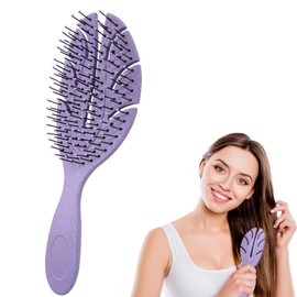 Hair Brush for Curly & Straight Hair – Wheat Straw Detangling Brush with Scalp Massage – Anti-Static, Tangle-Free, Blow-Dry Friendly – for Wet & Dry Hair (Purple)