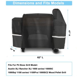 600D Grill Cover for Pit Boss Austin XL/Rancher XL 1000S, 1000SC, 1000SQ, 1000SC2, 1100 Pro, 1000/1100/1150/1500 Series, Z Grill 1000 Series Wood Pellet Grills Heavy Duty Waterproof Cover