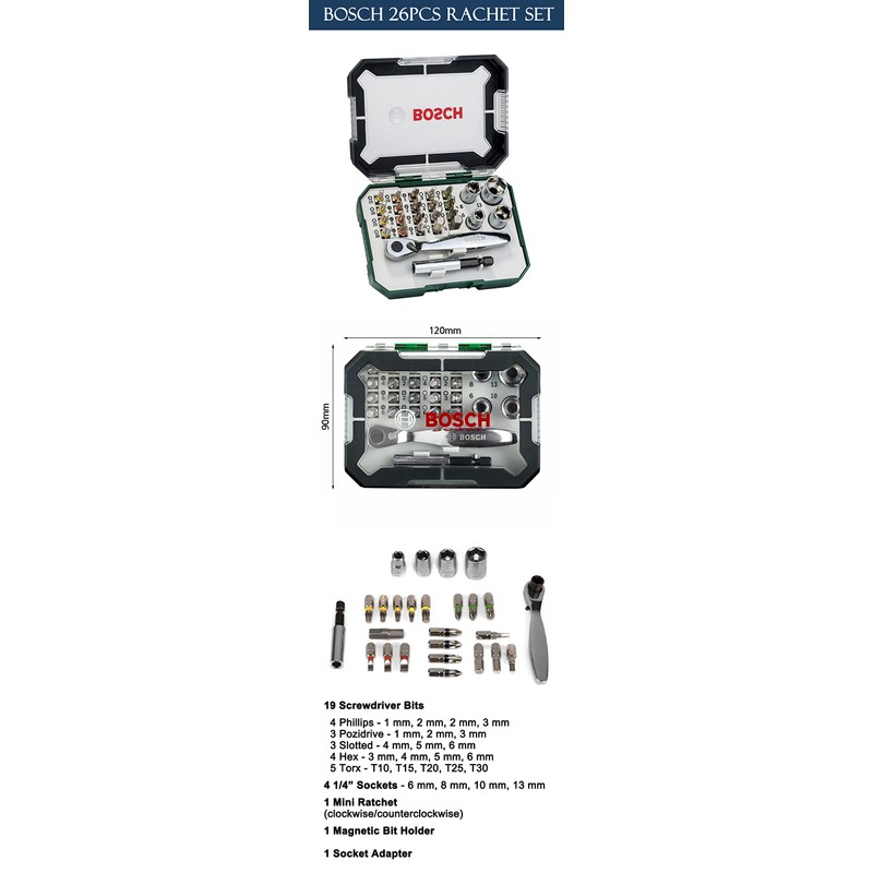 BOSCH 2607017322 Ratchet Screwdriver Bit Set 26 Piece