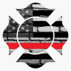 Generic Firefighter Maltese Cross - Red Line Window Bumper Sticker Decal 5""