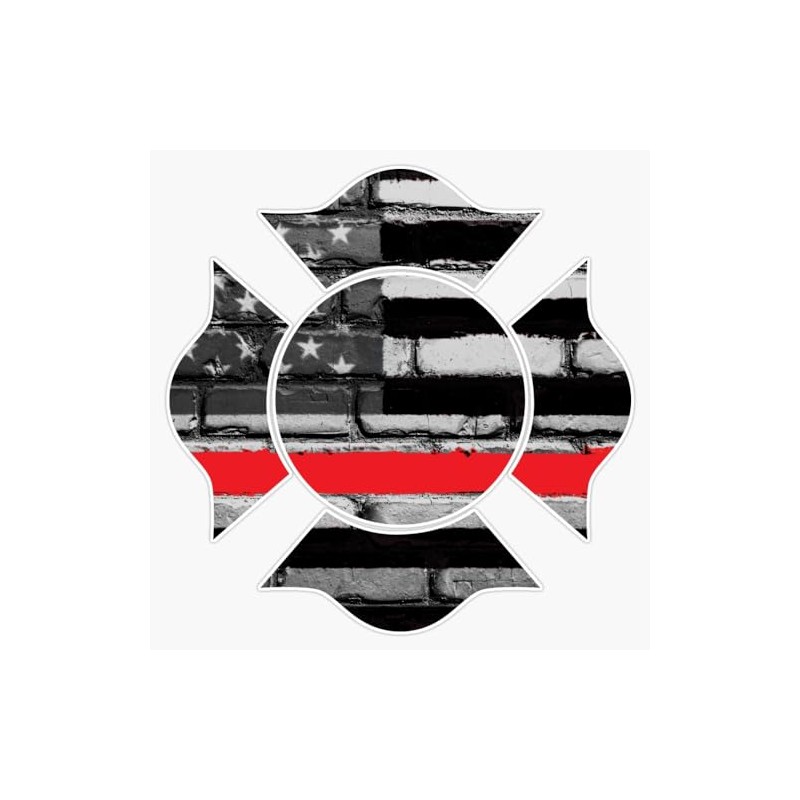Generic Firefighter Maltese Cross - Red Line Window Bumper Sticker
