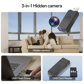 64GB USB Flash Drive Camera,1080P Video Resolution Security, Rechargeable Portable mini Body cam,Surveillance Camera