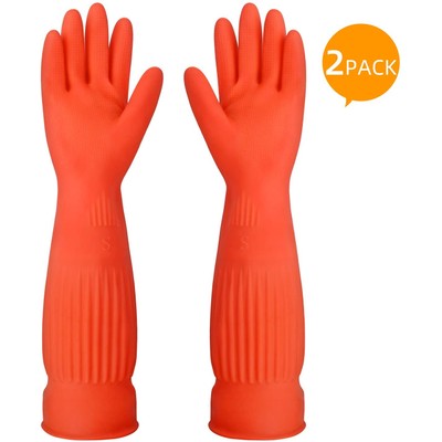 ThxToms Rubber Latex Dishwashing Gloves, Long Cuff Heat Resistant Cleaning Gloves with Fleece Lined, Small, 2 Pairs