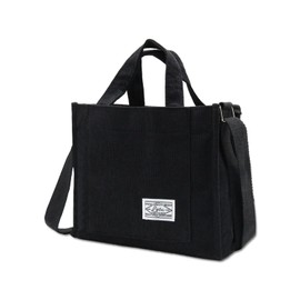 Bototack Women Corduroy Tote Bag, Casual Crossbody Bag with Adjustable Strap, Small Shoulder Handbag Purse for School, Work, Shopping, Travel (Black)