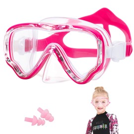 Swimming Goggles Children, HIKOTEY Diving Goggles Children (4-12 Years) with Anti-Fog, Diving Mask with Earplugs, Anti-Leak Snorkel Mask for Children, Boys, Girls - Rose Red