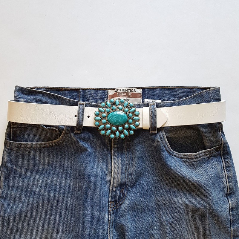 Trendy Turquoise Buckle Belt White XS