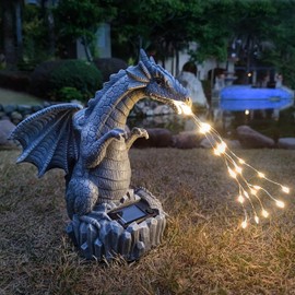 Yardancer Dragon Solar Garden Statues Outdoor Decoration with LED Light Strings,Dragon Figurine Solar Lights Lawn Décor,Outside Statue Ornament for Patio, Balcony, Yard,Unique Gifts for Mom Grandma