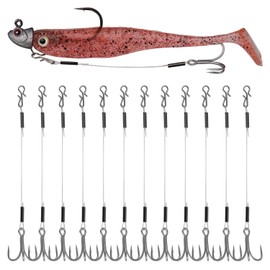 Stinger Hooks (12-Packs) for Jig Heads, Quick Snap #6/#8 Trailer Treble Hooks, 10#/40lbs Fluorocarbon Fishing Line - Walleye, Bass