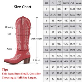 Cowboy Boots for Women Cowgirl Knee High Red Boots with Classic Embroidered Pull On Pointed Toe Chunky Heel Vintage Wedding Country Tall Western Boots Size 10
