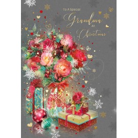 Cherry Orchard Christmas card for a Special Grandma at Christmas,from, Beautiful Red Roses design finished with Gold foil text,comes with envelope.