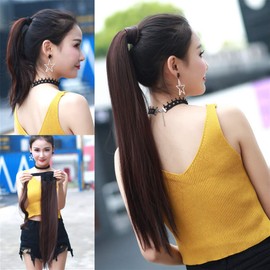 Remeehi Women's Straight Ponytail Wig, Velcro Ponytail, Heat Resistant Wig, Wig, Point Wig, Fluffy, Long Hair, Twin Tail, Neckline Wig, Easy to Wear, Hair Enhancement, Natural Black