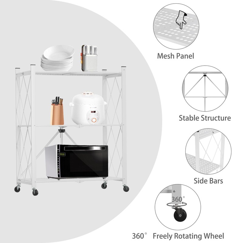 Yuanjimi 4 Tier Foldable Storage Shelf with Wheels, Heavy Duty