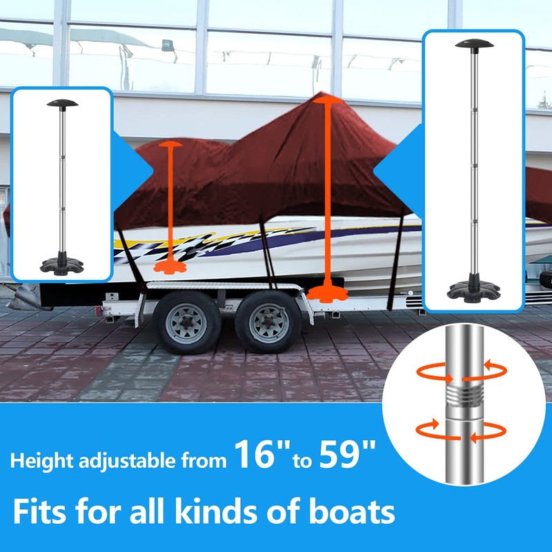 Boat Cover Support Poles 2 Pack with Stable Anti-Slip Rubber