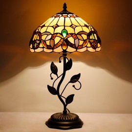 WXCFCD Tiffany Table Lamp Stained Glass Desk Lamp 12X12X19 Inches Reading Light Decor Bedroom Living Room (Serenity Victorian Style)