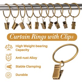 MAQIHAN Curtain Rings with Clips - Curtain Clips Drapery Rings with Fasteners 1.26 inch Interior Diameter Rod Metal Fasteners for Decoration Craft Dispaly,Antique Bronze