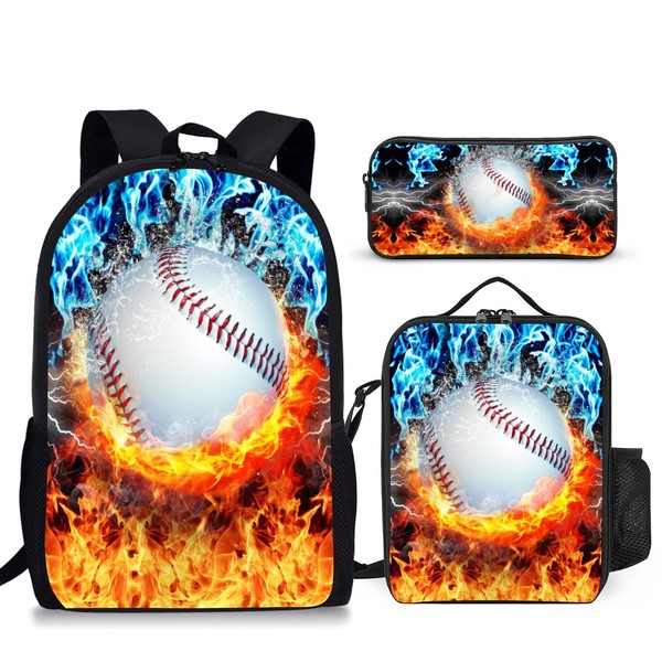 3PCS Baseball Backpack Set for Boys, Lightweight Large Backpack with