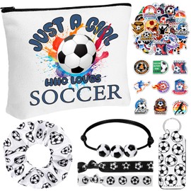 Seenelling 56 Pcs Sport Inspirational Gifts for Women Cosmetic Bag Purse Accessories for Players Teams Stuff Birthday Gifts Sport Party Favors(Classic Soccer,Black White)
