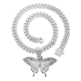 Halukakah 18K Real Gold/Platinum Plated Pendant Necklaces for Men - Over 1000 Diamonds Cuban Link Chain - Clustered Diamonds 3D Butterfly Pendant - Hip Hop Style - with Gift Box, Metal, No Gemstone