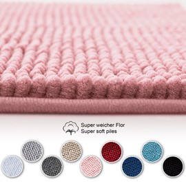 Decomira Bath Mat Non-Slip Toilet Mat with Cut-Out, Can be Combined as a Bath Mat Set, Bathroom Rug Bath Mat Washable Made of Chenille, For Freestanding Toilets, Pink, 45 x 45 cm